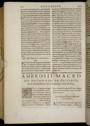 Ambrosii Macrobii Theodosii De Differentiis & societatibus Graeci Latinique verbi, libellus
