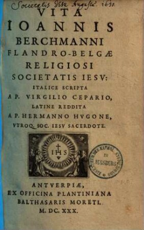 Vita Joannis Berchmanni : Flandro-Belgae religiosi S. J.