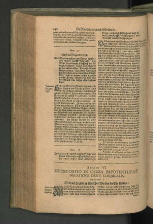 Sectio VI. De Divortio in causa Impotentiae, et Negationis debiti Conjugalis. Numerus I. Ob Untüchtigkeit zu Ehelichen Wercken die Ehe scheidet?