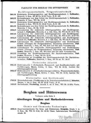 Bergbau und Hüttenwesen Abteilungen für Bergbau und Hüttenwesen