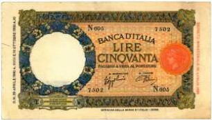 Geldschein, 50 Lire, 29.4.1940
