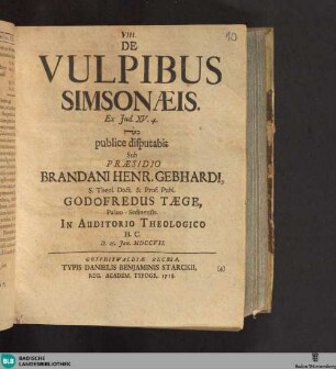 De Vulpibus Simsonaeis Ex Jud. XV.4