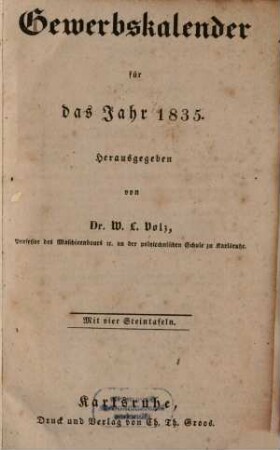 Gewerbskalender : für d. Jahr ... 1835