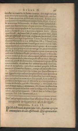 De Coeli proprietatibus sive affectionibus, & primo quidem de Quantitate caeli & de Qualitate prima, Cap. II.