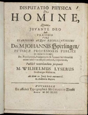 Disputatio Physica De Homine