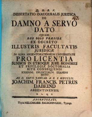 Diss. inaug. iur. de damno a servo dato