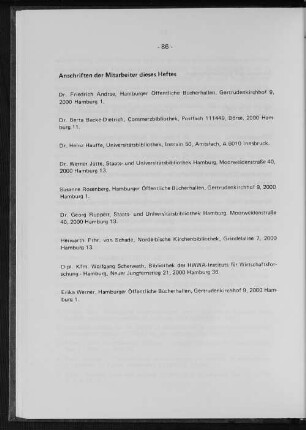 Anschriften der Mitarbeiter dieses Heftes