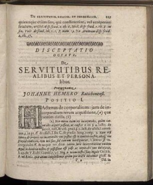 Disceptatio Octava. De Servitutibus Realibus Et Personalibus.