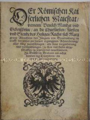 Kaiser Karl V. verbietet den Reichsständen, Markgraf Albrecht von Brandenburg im Fürstenaufstand zu unterstützen