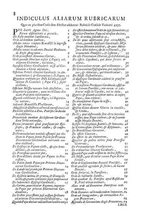 Indiculus Aliarum Rubricarum Quae ex pluribus Codicibus selectae adduntur Rubricis Codicis Vaticani 4737.