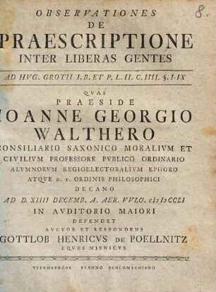 Observationes De Praescriptione Inter Liberas Gentes