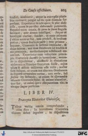 Liber IV. Praecepta Rhetoricae Universae.