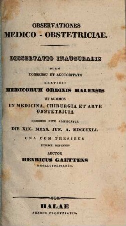 Observationes medico-obstetriciae