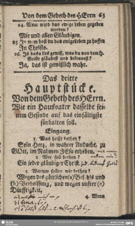 Das dritte Hauptstücke. Von dem Gebeth des Herrn