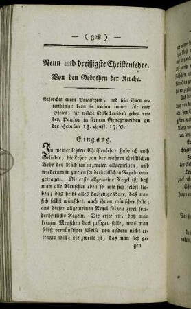 Neun und dreissigste Christenlehre. Von den Gebothen der Kirche.