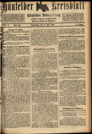 Erste Ausgabe vom Donnerstag, den 28. April 1927.