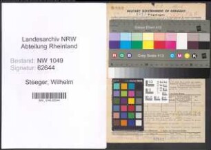 Entnazifizierung Wilhelm Steeger , geb. 25.01.1897 (Baecker)