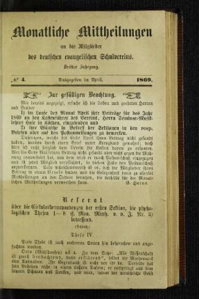 Referat über die Cirkularkorrespondenzen der ersten Sektion : die psychologischen Thesen 1-8 (s. Mon. Mitth. v. v. J. Nr. 3) betreffend ; (Schluß)