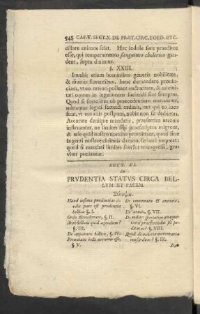 Sect. XI. de Prudentia Status Crica Bellum Et Pacem.