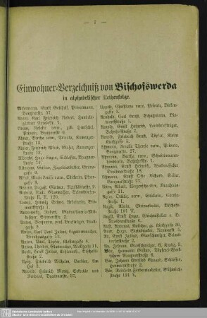 Einwohnerverzeichnis : Einwohner-Verzeichniß von Bischofswerda in alphabetischer Reihenfolge