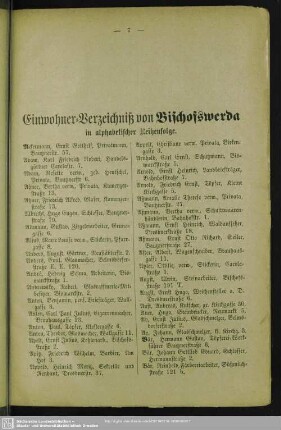 Einwohnerverzeichnis : Einwohner-Verzeichniß von Bischofswerda in alphabetischer Reihenfolge