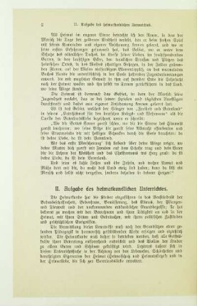 II. Aufgabe des heimatkundlichen Unterrichtes
