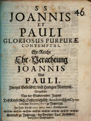 Contemptus Sanctorum Joannis et Pauli gloriosus purpurae