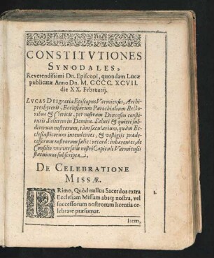 Constitutiones Synodales, ... Anno Dn. M. CCCC. XCVII. die XX. Februarii.