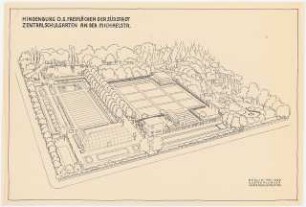 Zentralschulgarten an der Michaelstraße, Hindenburg: Perspektivische Ansicht (Vogelschau)