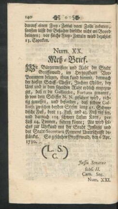Num XX. Meß-Brief