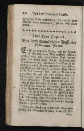 Zwölftes Capitel, Von dem monathlichen Flusse der schwangern Frauen.