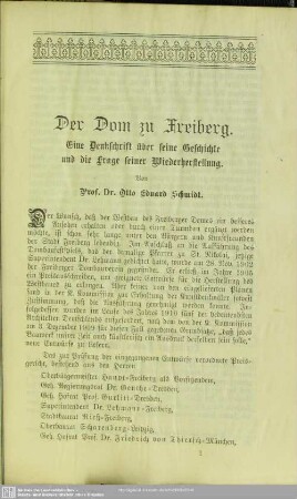 Der Dom zu Freiberg. Eine Denkschrift über seine Geschichte und die Frage seiner Wiederherstellung
