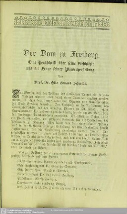 Der Dom zu Freiberg. Eine Denkschrift über seine Geschichte und die Frage seiner Wiederherstellung