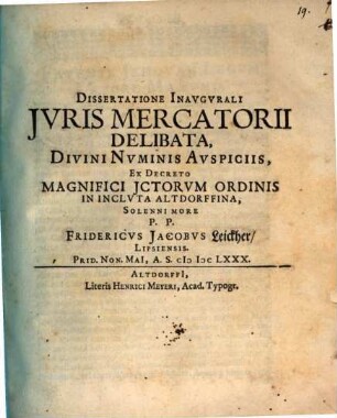 Dissertatione Inavgvralis Jvris Mercatorii Delibata