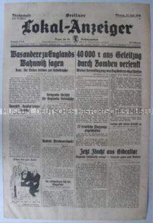 Tageszeitung "Berliner Lokal-Anzeiger" u.a. zur Reaktion des Auslands auf die Rede Hitlers