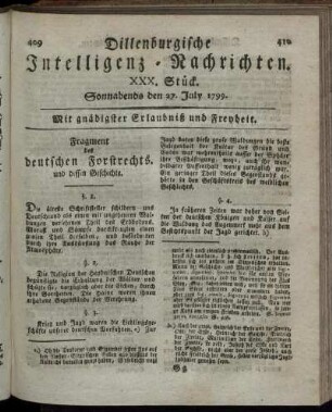 XXX. Stück. Sonnabends den 27. July 1799.