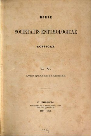 Horae Societatis Entomologicae Rossicae. 5, 5. 1867/68
