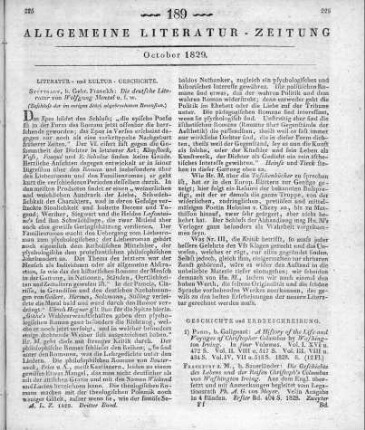 Menzel, W.: Die deutsche Literatur. Bd. 1-2. Stuttgart: Franckh 1828 (Beschluss der im vorigen Stück abgebrochenen Recension)