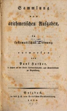 Sammlung von arithmetischen Aufgaben in systematischer Ordnung