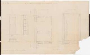 Reichsluftfahrtministerium, Berlin: Raum 2043: Einbauschränke Ansicht, Schnitt, Grundriss 1:10, Details 1:1