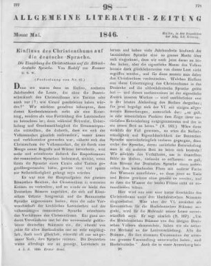 Raumer, R.: Die Einwirkung des Christenthums auf die Althochdeutsche Sprache. Ein Beitrag zur Geschichte der Deutschen Kirche. Stuttgart: Liesching 1845 (Fortsetzung von Nr. 97)