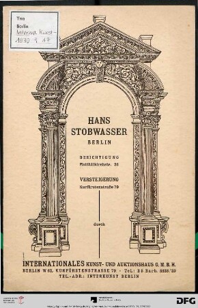 Gesamtlager Hans Stobwasser, Einrichtungshaus : [Versteigerung ... Mittwoch, den 17. September 1930 ..., Donnerstag, den 18. September 1930 ...]