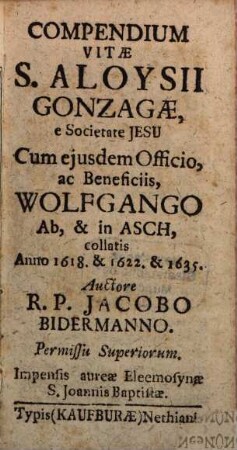 Compendium vitae S. Aloysii Gonzagae