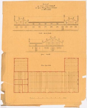 Rittergut Keibel, Klein Luckow: Kuhstall: Seitenansicht, Straßenansicht, Grundriss DG