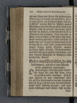 Gebet eines Betrübten, der sich bekümmert, als ob er das Abendmahl unwürdig empfangen.