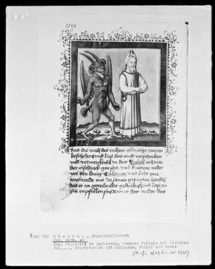 Jacobus Palladini de Anacharano, Prozeß des Teufels Belial mit Christus; der 'Grüne Teufel' — Belial und Moses
