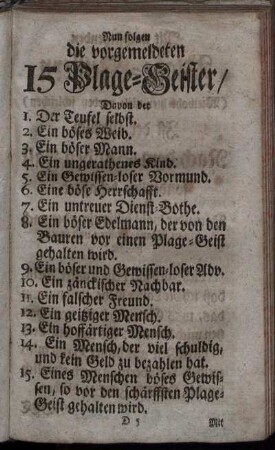 Nun die vorgemeldeten 15 Plage- Geister.