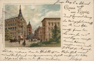 Gruss aus Leipzig: Kaufhaus Aug. Polich und Reichsbank