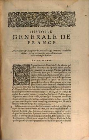 Histoire Générale de France avec l'estat de l'église et de l'empire. 1, Contenant l'histoire depuis Pharamond iusques à Hugues Capet