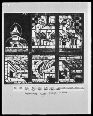 Fenster S IV: Geburt Christi-Fenster: Baldachinarchitektur